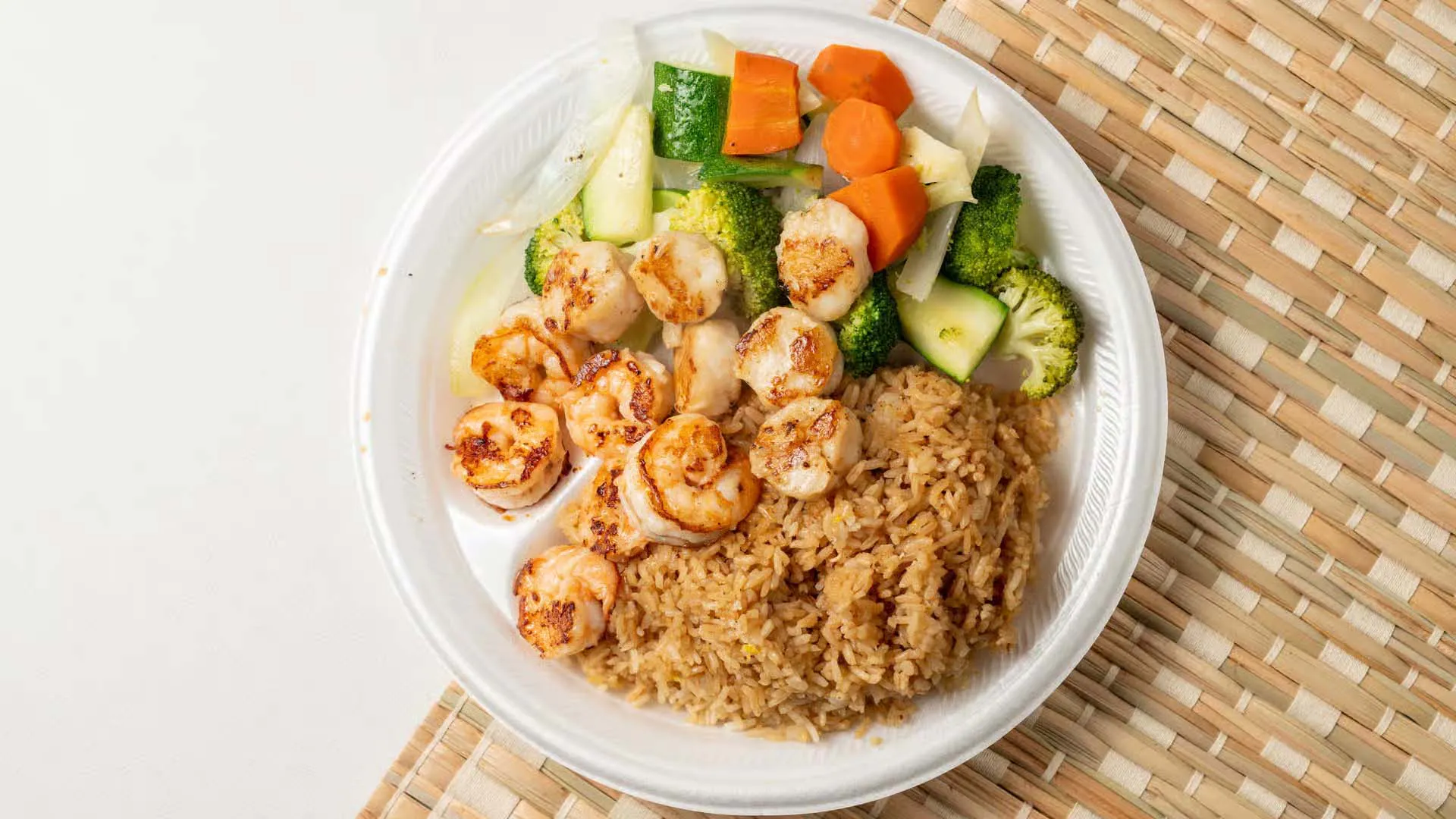 Premium shrimp & scallop hibachi with fried rice and veggies at Fuji Asian Food Express, a Asian Restaurant in Greensboro